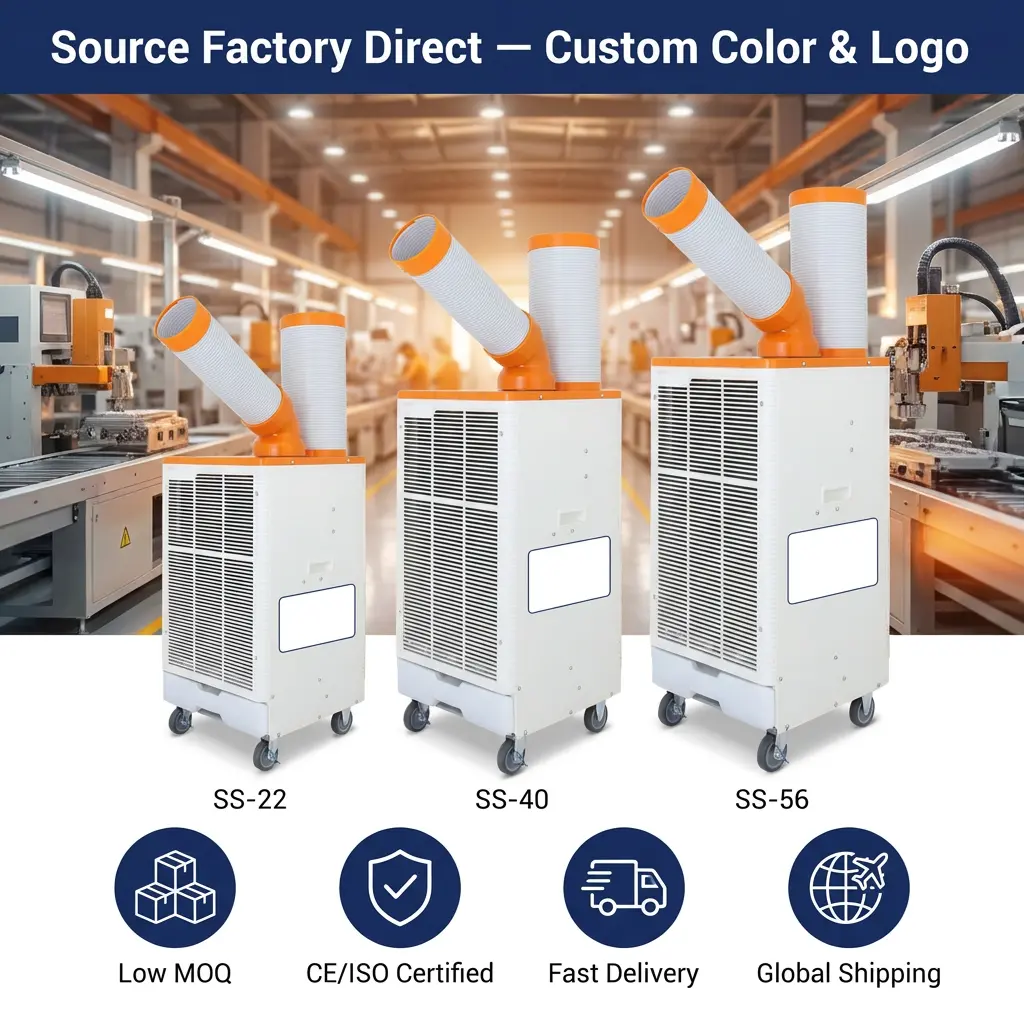 OEM Orange Vit Japansk stil 3 Min Snabbkylning Spot Cooler Industriell luftkonditionering för metallbearbetningsverkstad