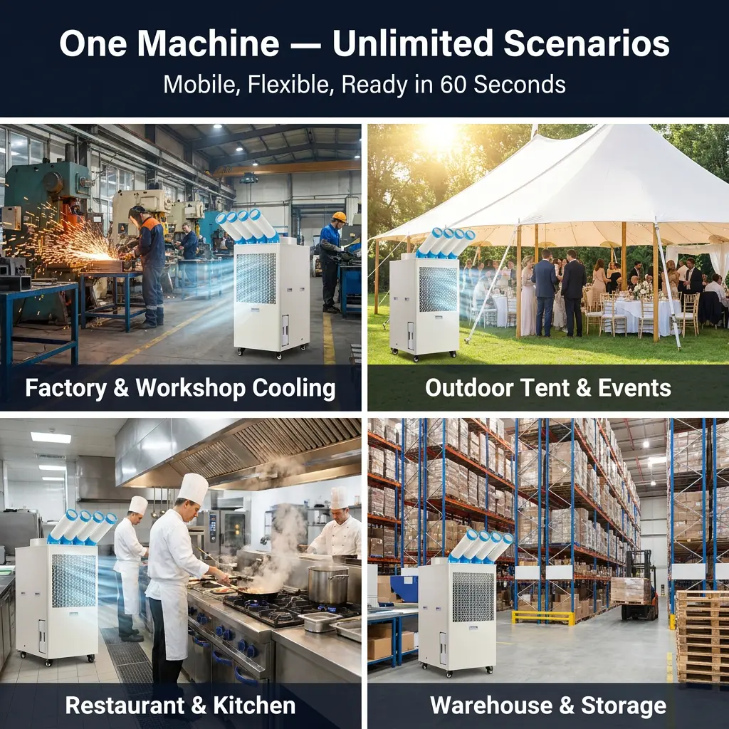OEM anpassad logotyp Industriell bärbar luftkonditionering 110V 220V 380V Flerspänning Låg MOQ Fabriksdirektförsörjning