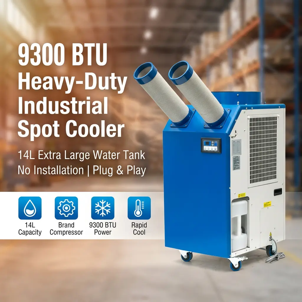 OEM 14L stor tank 2700W Effekt 9300BTU roterande kompressor Bärbar punktkylare Industriell luftkonditionering för verkstad OEM 14L stor tank 2700W Effekt 9300BTU roterande kompressor Bärbar punktkylare Industriell luftkonditionering för verkstad