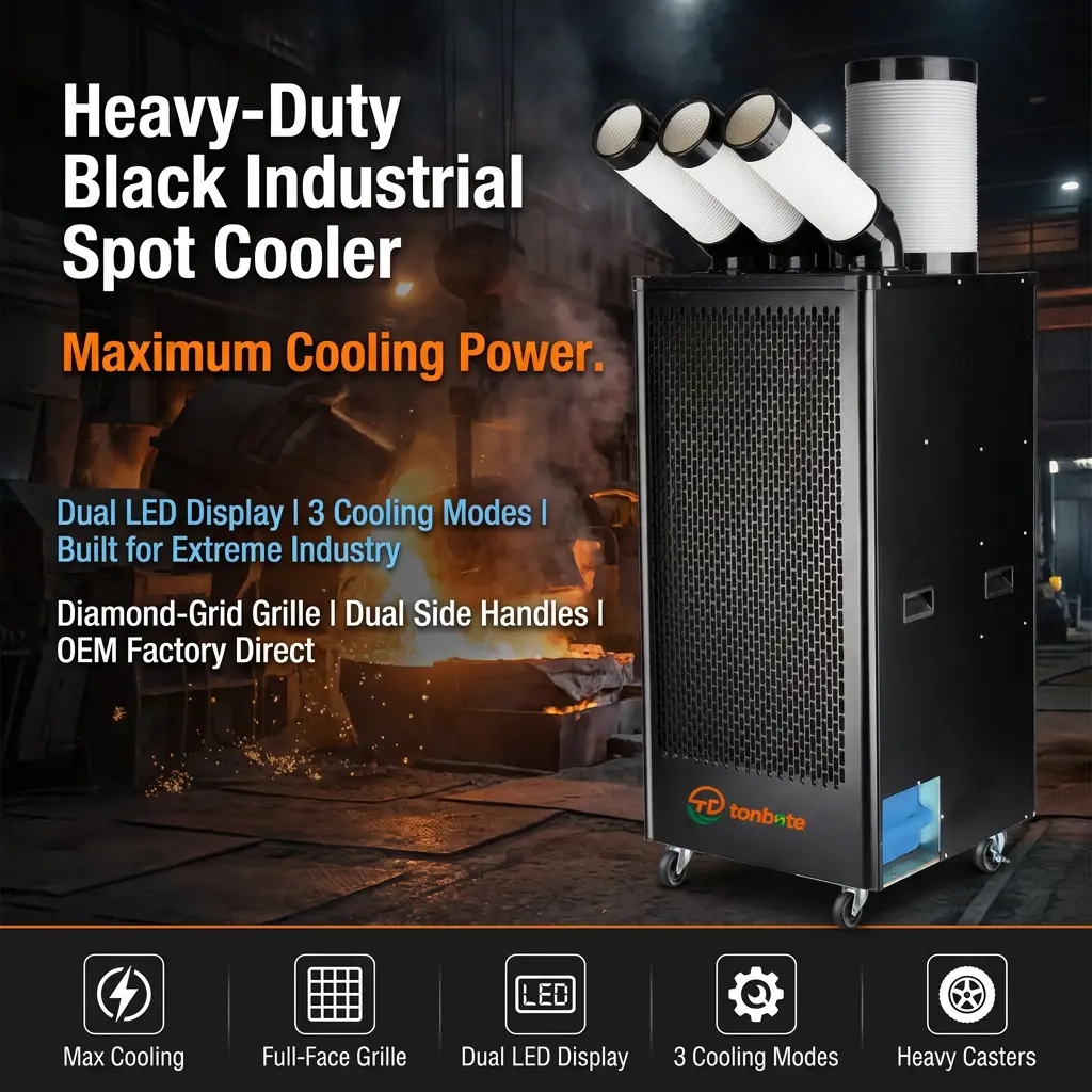 Premium Portable Industrial Spot Cooler 1200m3h Högt luftflöde 7m/s Lång räckvidd 3-minuters Rapid Cool LCD Smart Control